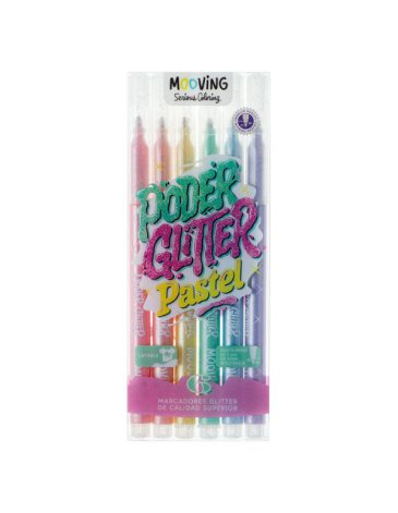 Marcadores Glitter Pastel x 6 Mooving